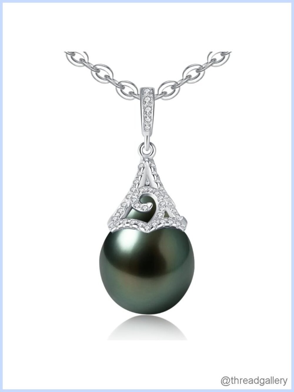 Tahitian Black Pearl Necklace 9-12mm AAAA Sterling Silver Moissanite Pendant